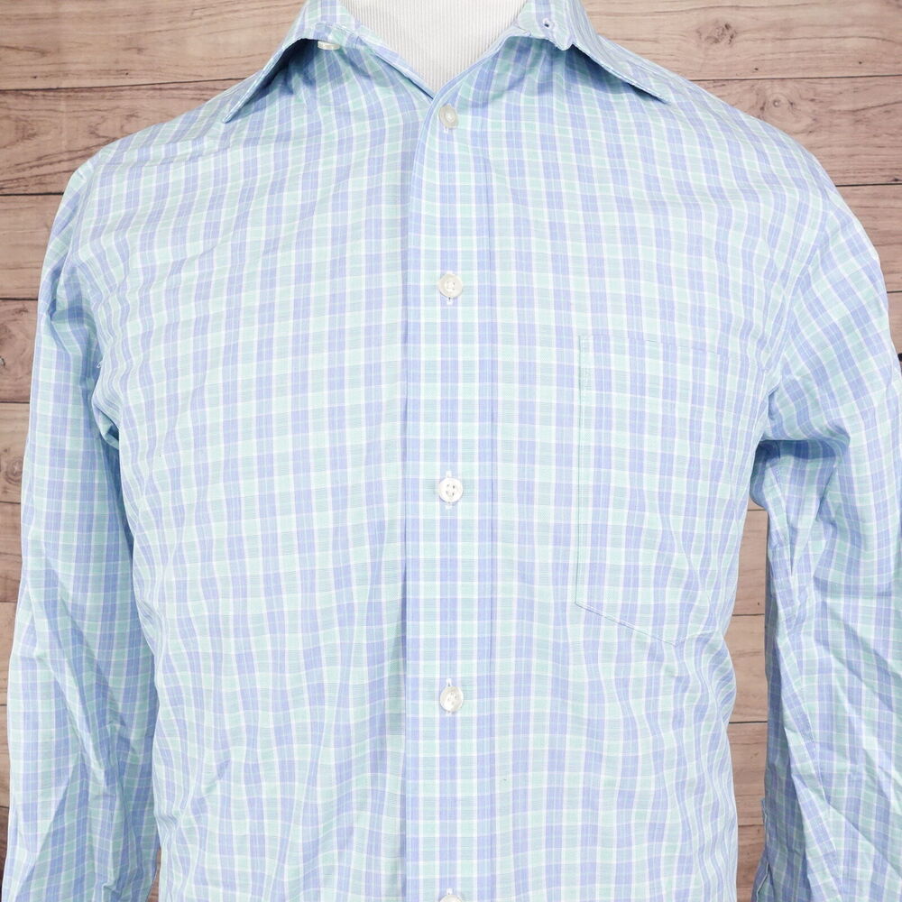 CHAPS ULTIMATE NON-IRON REGULAR FIT BLUE GREEN CHECK DRESS SHIRT 15.5 34/35 M